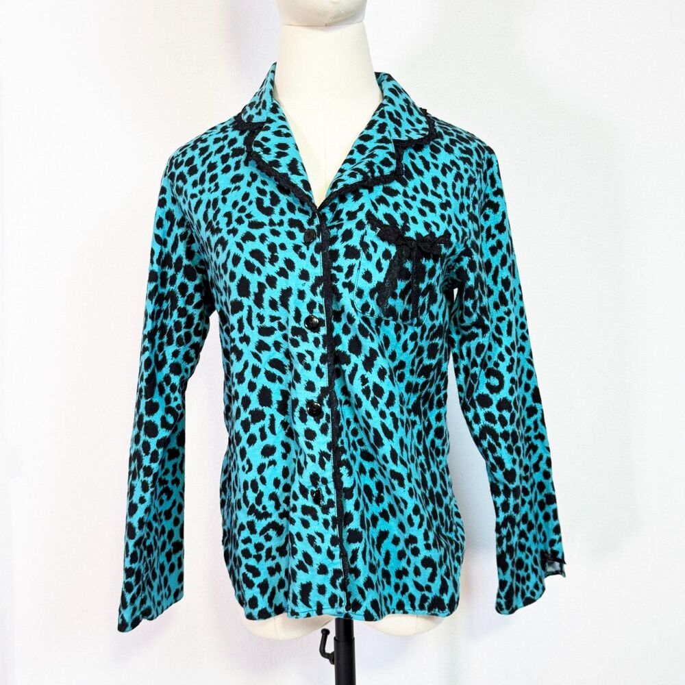 Betsey Johnson | Pajama Top | Turqoise Leopard Long Sleeve | Sz S / P